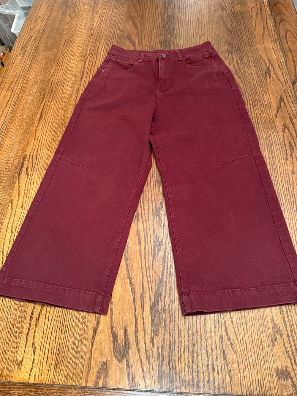 Utility Burgundy Wide Leg Crop Jeans  Stretch Denim Workwear NWT 10